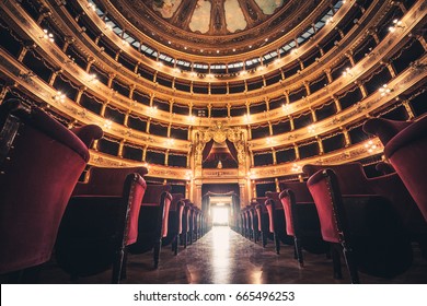 PALERMO, ITALY. December 30, 2016: The Teatro (Theater) Massimo Vittorio Emanuele is an opera house and opera company located on the Piazza Verdi in Palermo, Sicily. Italy. Theater ceiling opera.