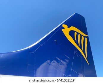 Palermo, Italy - July 2019 : Ryan Air Flight From Sicily To London On The Low Cost Airline Ryanair