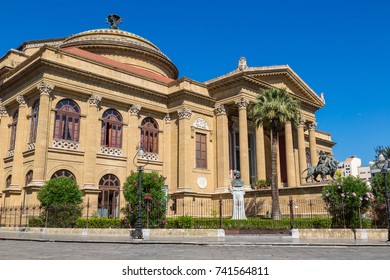 PALERMO, ITALY - JULY 28, 2017: Massimo Theatre In Palermo, Italy In A Beautiful Summer Day