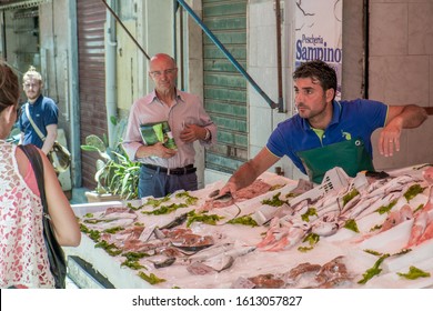 PALERMO, ITALY - JUNE 9, 2015:  Mercato il Capo in Palermo, Sicily. This is one of several popular and lively open-air street markets in Palermo.