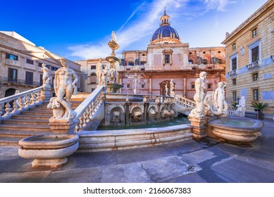Palermo, Italy. Pretoria Fountain in Piazza Pretoria and Chiesa di Santa Caterina d'Alessandria, Sicily travel spotlight. - Shutterstock ID 2166067383