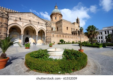 Palermo, Sicily Island In Italy. Famous Cathedral Church.