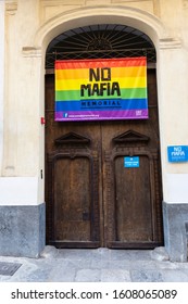 Palermo, Sicily / Italy - July 10 2019: The Entrance Of The No Mafia Museum In Palermo