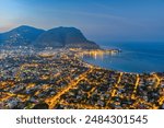 Palermo, Sicily, Italy in the Mondello borough from above at dusk.