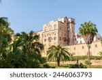 Palermo, Sicily, Italy. Palazzo Normanni - 9th-century Grand Palace with a neoclassical facade, famous chapel and exquisite royal apartments. Sunny summer day