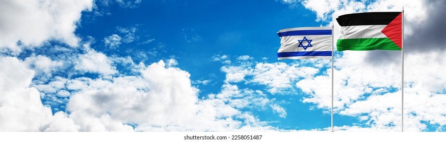 palestine israel flag The Israeli–Palestinian conflict is one of the world's most enduring conflicts, beginning in the mid-20th century - Shutterstock ID 2258051487