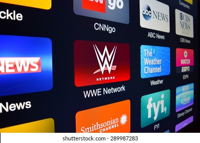 PALESTINE, TX - JULY 23, 2015: The WWE Network Icon Displayed On An Apple TV. 