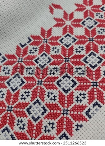 Palestinian cross stitch pattern in red and blue. Cross stitch.