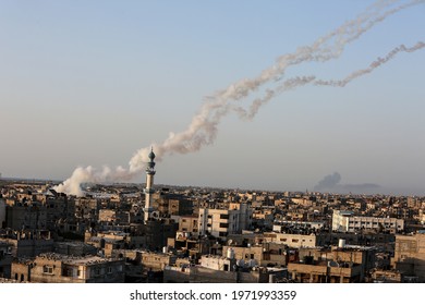 Palestinian Factions Launch A Large Batch Of Rockets From The Gaza Strip Towards Israel, On May 11, 2021. Photo By Abed Rahim Khatib