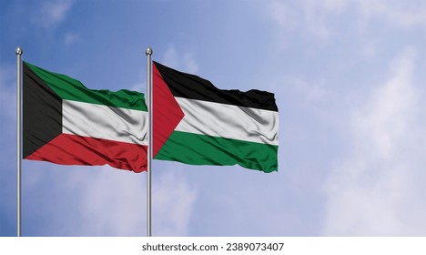 Palestinian and Kuwaiti flags side by side, a symbol of friendship between Palestine and Kuwait