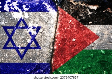 Palestinian vs Israeli  background concept, Flags of Israeli  or Israeli  of Israeli  and Palestinian on old cracked concrete background
 - Shutterstock ID 2373407857