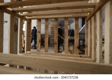 Palestinian Workers Recycle Used Wood At A Local Carpentry To Make Home And Office Furniture And Decoration. In The City Of Rafah In The Southern Gaza Strip, On September 21, 2021. 