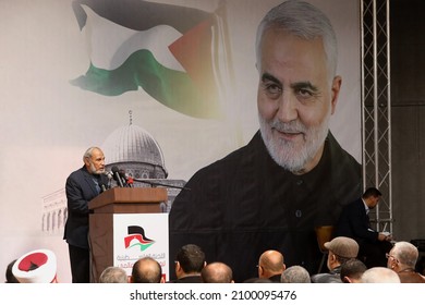 Palestinians Attend A Ceremony In Gaza City To Commemorate The Second Anniversary Of The Killing In Iraq Of Top Iranian Commander Qasem Soleimani (portrait), On January 3, 2022.