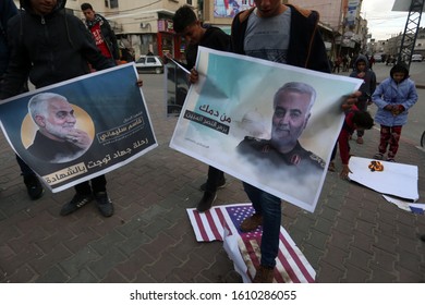 Palestinians Burn US And Israeli Flags And Hold Posters Of Qassem Soleimani Who Was Killed In A US Drone Strike Last Week, During A Protest In Gaza Strip, On Jan 8, 2020. Photo By Abed Rahim Khatib