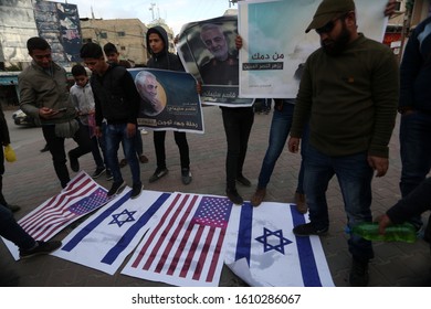 Palestinians Burn US And Israeli Flags And Hold Posters Of Qassem Soleimani Who Was Killed In A US Drone Strike Last Week, During A Protest In Gaza Strip, On Jan 8, 2020. Photo By Abed Rahim Khatib