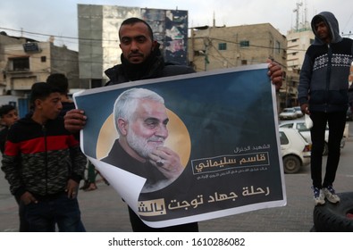 Palestinians Burn US And Israeli Flags And Hold Posters Of Qassem Soleimani Who Was Killed In A US Drone Strike Last Week, During A Protest In Gaza Strip, On Jan 8, 2020. Photo By Abed Rahim Khatib