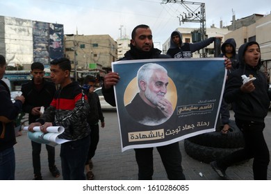 Palestinians Burn US And Israeli Flags And Hold Posters Of Qassem Soleimani Who Was Killed In A US Drone Strike Last Week, During A Protest In Gaza Strip, On Jan 8, 2020. Photo By Abed Rahim Khatib