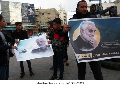 Palestinians Burn US And Israeli Flags And Hold Posters Of Qassem Soleimani Who Was Killed In A US Drone Strike Last Week, During A Protest In Gaza Strip, On Jan 8, 2020. Photo By Abed Rahim Khatib