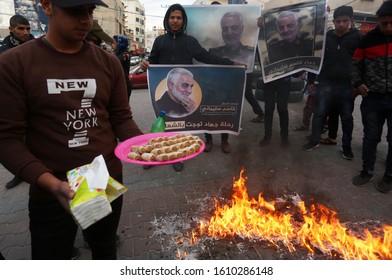 Palestinians Burn US And Israeli Flags And Hold Posters Of Qassem Soleimani Who Was Killed In A US Drone Strike Last Week, During A Protest In Gaza Strip, On Jan 8, 2020. Photo By Abed Rahim Khatib