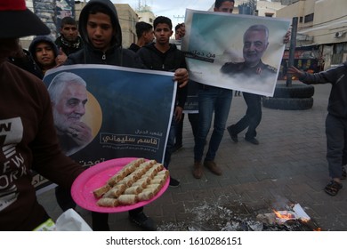 Palestinians Burn US And Israeli Flags And Hold Posters Of Qassem Soleimani Who Was Killed In A US Drone Strike Last Week, During A Protest In Gaza Strip, On Jan 8, 2020. Photo By Abed Rahim Khatib