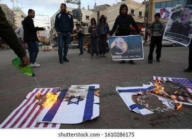 Palestinians Burn US And Israeli Flags And Hold Posters Of Qassem Soleimani Who Was Killed In A US Drone Strike Last Week, During A Protest In Gaza Strip, On Jan 8, 2020. Photo By Abed Rahim Khatib