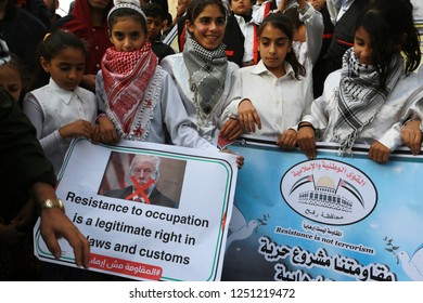 Palestinians Protest The U.S.-sponsored Draft Resolution Condemning Hamas In General Assembly Of The United Nations Meeting, In Rafah Southern Gaza Strip On Dec 06, 2018. 