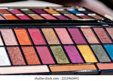 Palette Of Cosmetic Eye Shadow, Pearlescent Shades, Isolated On White Background