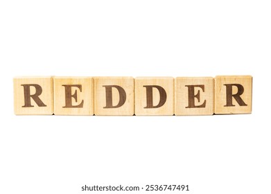Palindrome. Linguistic. International Mother Language Day. Wooden blocks spelling out REDDER.