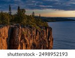 Palisade Head, the Lake Superior shore are seen just before  sunset, Temperance River State Park, Cook County, Minnesota