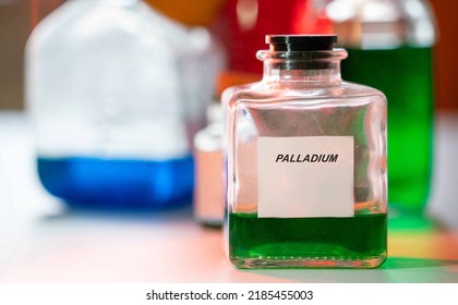 Palladium. Palladium hazardous chemical in laboratory packaging