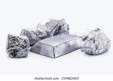 Palladium Stone And Ingot, A Transition Metal Used In The Production Of Aerospace Equipment, Isolated White Background