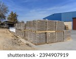 Pallets of sandbags ready to distribute