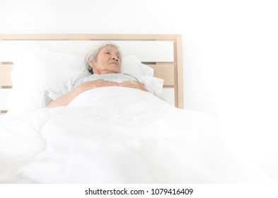 Palliative Care,  Old Asian Patient Sleep On White Bed, She Feeling Lonely, Necklace Old Female, Mother's Day