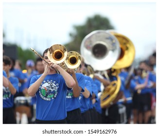 PALM BAY, FL - USA- NOVEMBER 3 2019: Puerto Ricans Celebrate Their National Parade In The City Of Palm Bay Front A Crowded Public Who Attended The Event From First Hours Of The Afternoon.