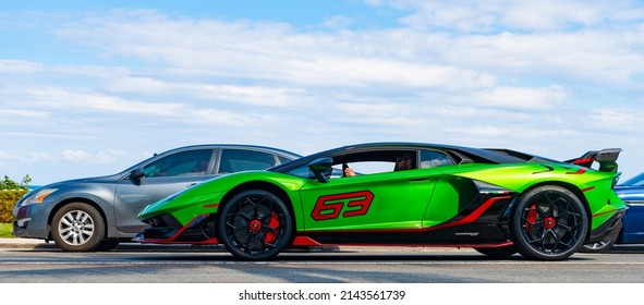 Palm Beach, Florida USA - March 21, 2021: Lamborghini Aventador Sports Car On Road In Palm Beach