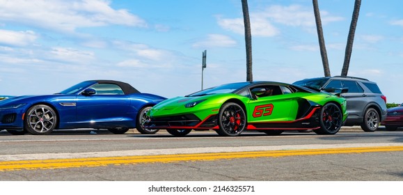 Palm Beach, Florida USA - March 21, 2021: Lamborghini Aventador Car On Road In Palm Beach