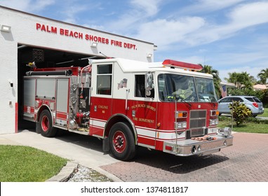 PALM BEACH GARDENS, FLORIDA - MARCH 30, 2019: Palm Beach Gardens fire department truck. 