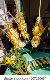 Palm Frond Weaving For Palm Sunday. City Market In Barcelona, Spain