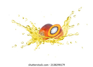 Palm fruit with oil splash isolated on white background.