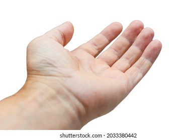 Palm of the hand close-up. The outstretched hand of a man on a light background. Isolated. The hand of a human hand. - Powered by Shutterstock