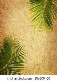 palm leaves on antique cracked paper texture