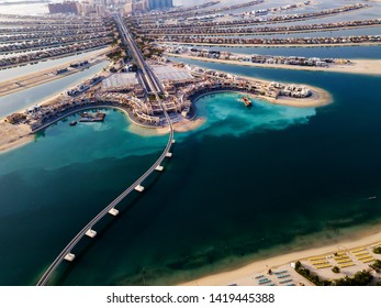 The Palm Monorail Track Leading Into The Island In Dubai Aerial View