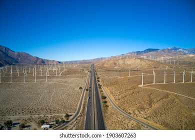 Palm Spring Highway 10 Wind Farms. Windmills Seen From The Air.