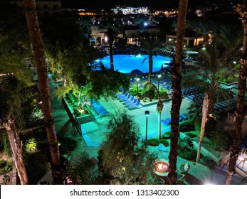 Palm Springs, California - October 26, 2018:  Renaissance Palm Springs Hotel Pool At Night.