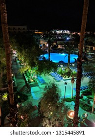 Palm Springs, California - October 26, 2018:  Renaissance Palm Springs Hotel Pool At Night.