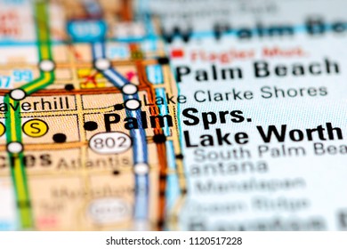 Palm Springs. Florida. USA On A Map