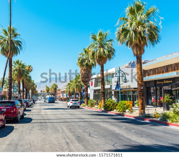 PALM SPRINGS, USA - JULY 11, 2019: View of the\
city street in the\
daytime.