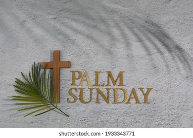 Palm Sunday Background. Cross And Palm On Grey Background.