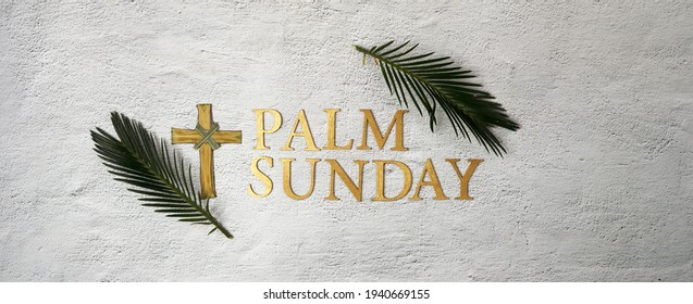 Palm Sunday Background. Cross And Palm On Grey Background.