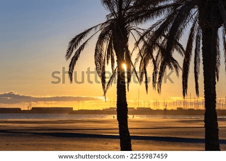 Similar – Image, Stock Photo Sunset at Playa de las Catedrales , Spain